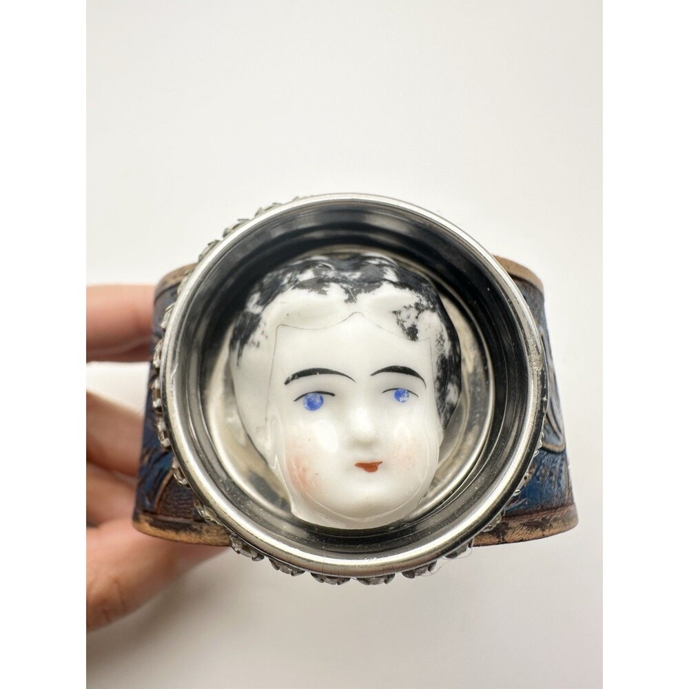 Melody Elizabeth Handmade Doll Head Leather Bracelet 7.5”